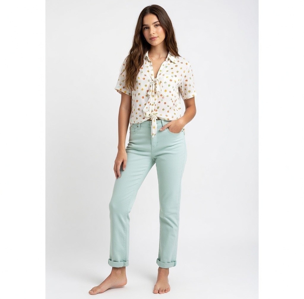 Buffalo David Bitton Women's Mint Green Cropped Jeans Sz 29 Rolled Hem Cotton VG
